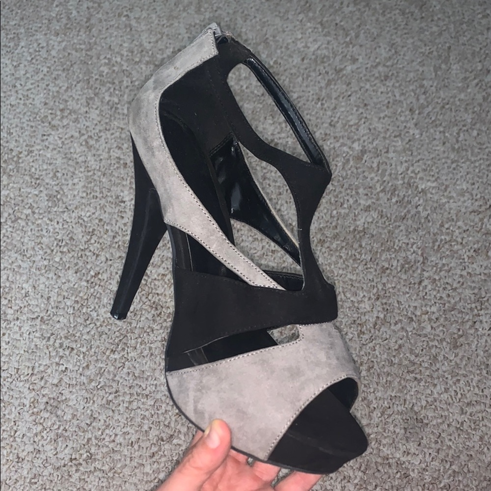 Forever 21 Black and Gray Heels with Elegant Cut-Out Design